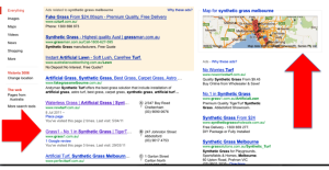 Google places listings in a google search engine results page