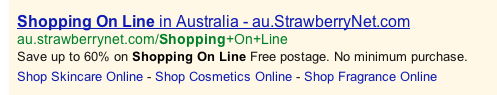 The blue links under the ad are Sitelinks Extensions