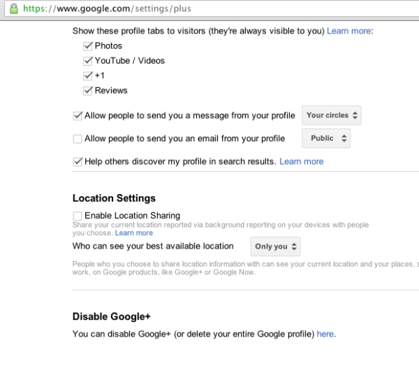 Google Plus Profile Discovery Settings