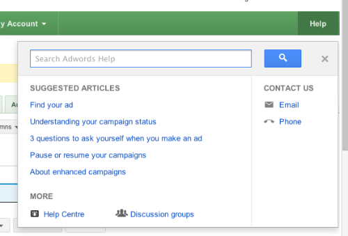 Select "Help" from within your AdWords account