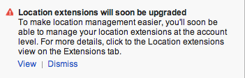 Location Extension Upgrade notification